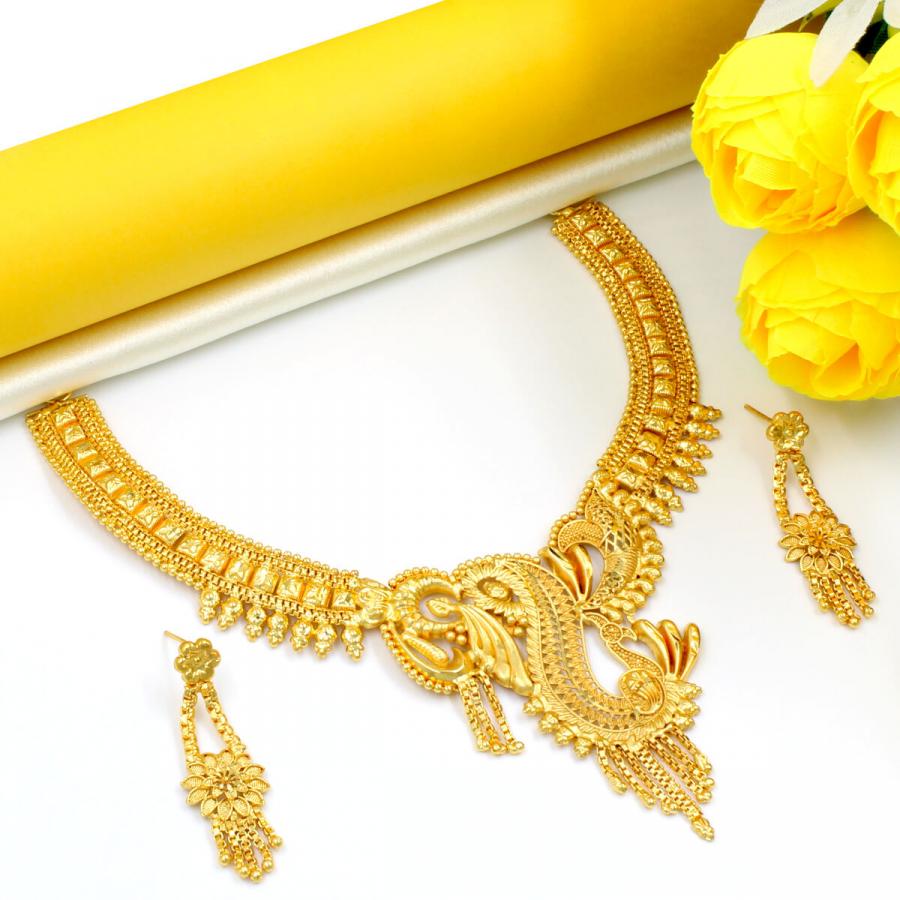 Orlenna Stylish Gold Plated Necklace Set Short