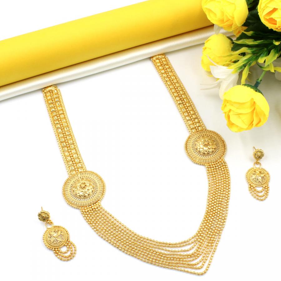 Orlenna Ethnic Gold Plated Necklace Set Long