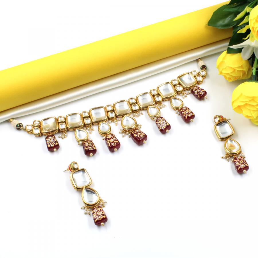 Stylish Kundan Pearl & Crystal Beads Choker