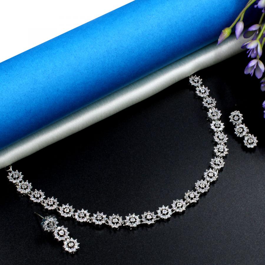 Beautifully Crafted American Diamond Necklace Set Short