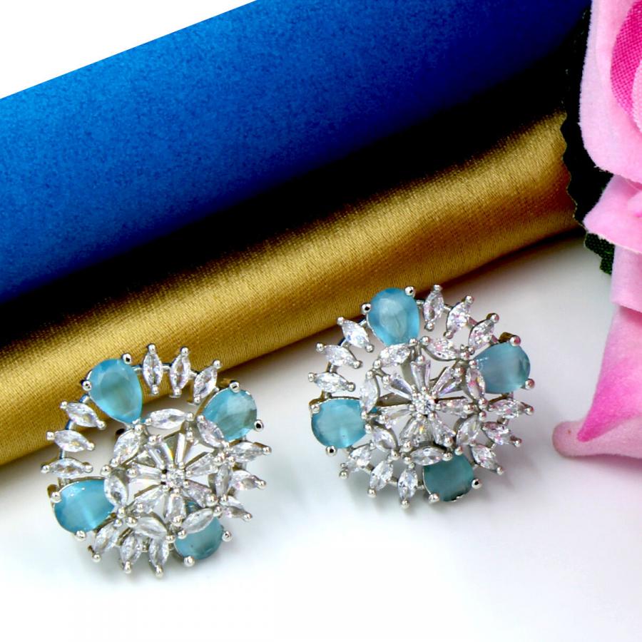 Orlenna Shine American Diamond Earrings  - Ocean Blue