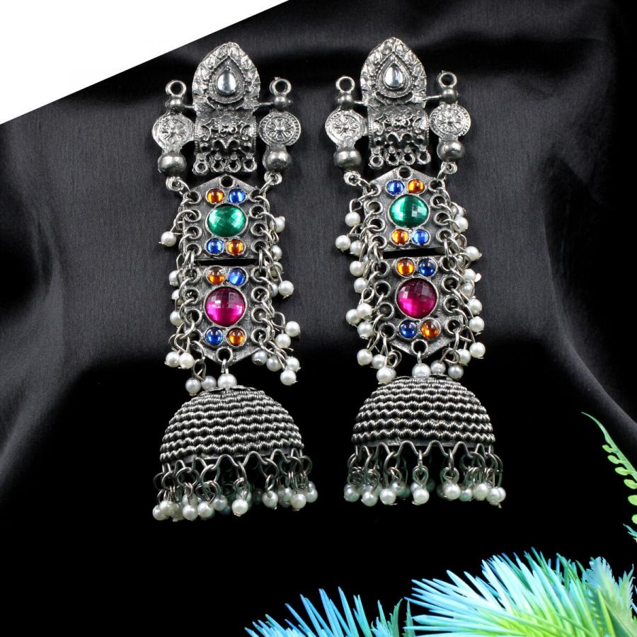 Orlenna Tribal Black Metal Earring Jhumka