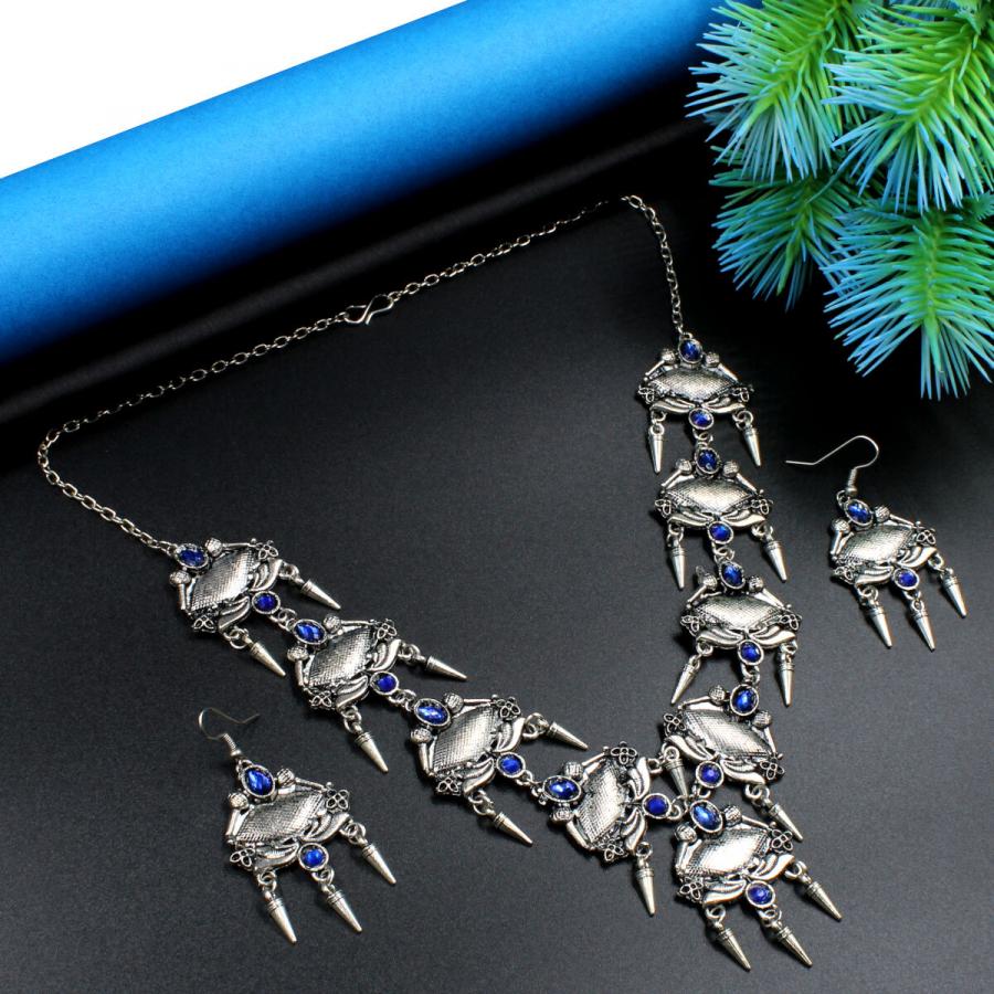 Orlenna Ethnic Oxidized Crystal Beads Necklace Set Long