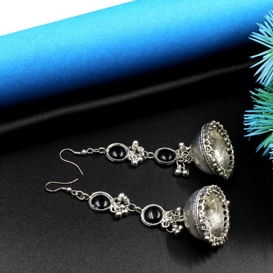 Orlenna Oxidized Crystal Beads Earring Jhumka