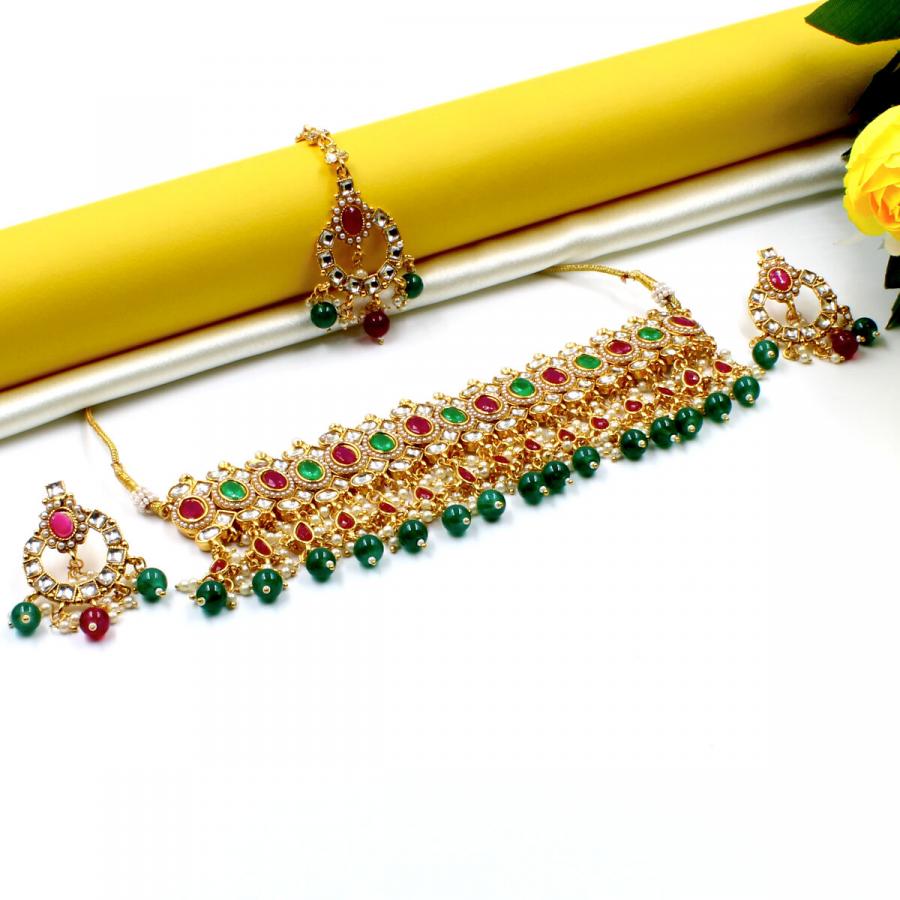 Orlenna Kundan Pearl & Crystal Beads Choker