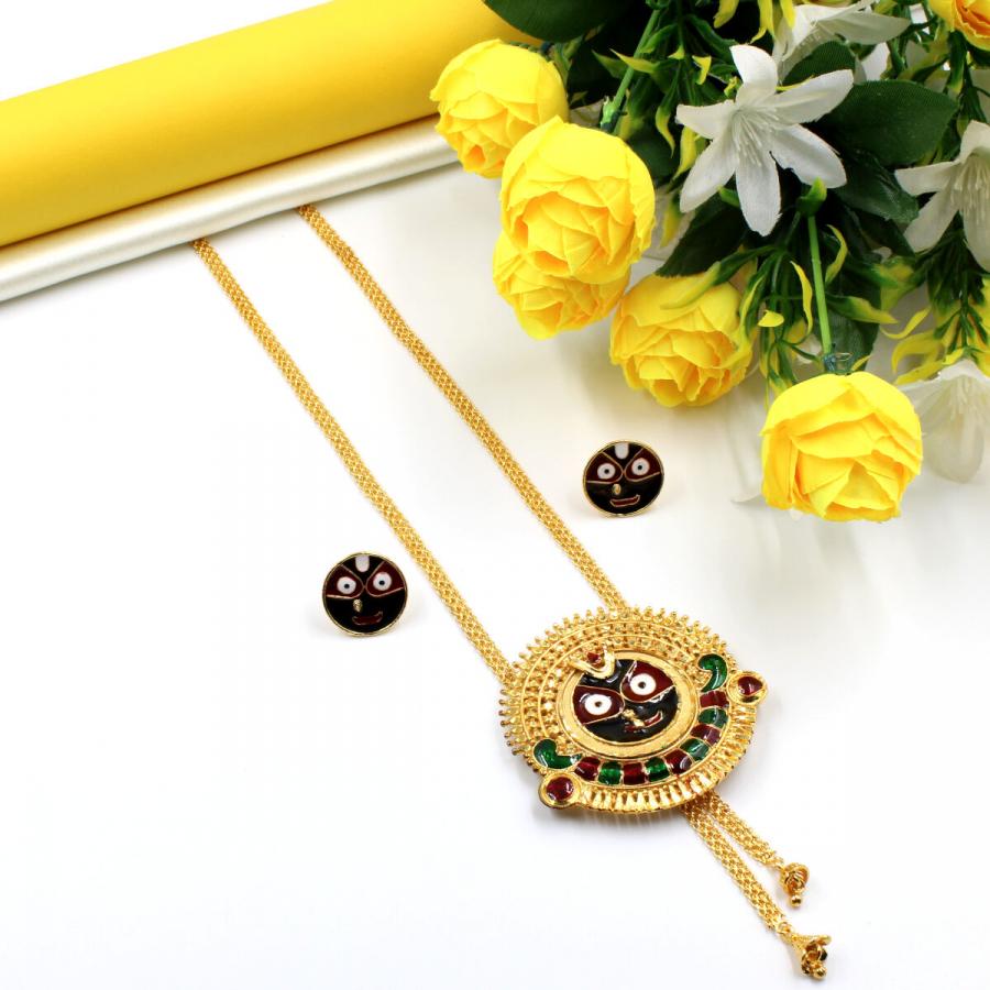 Orlenna Gold Plated Meena Necklace Set Long