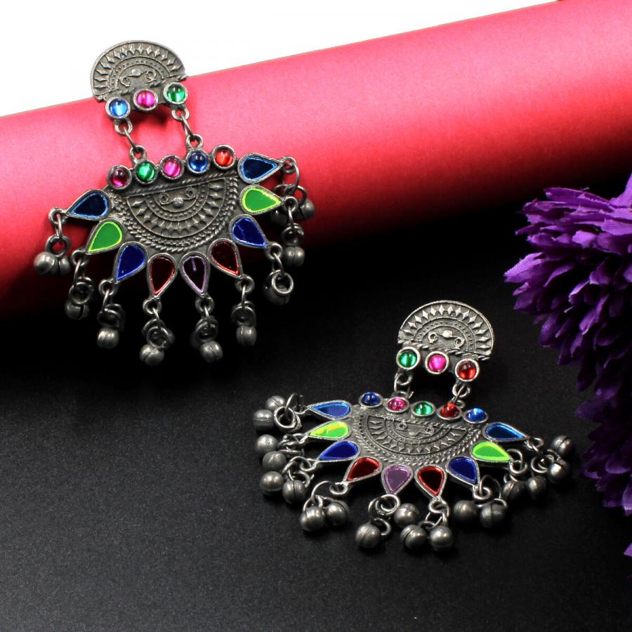 Orlenna Banjaran Black Metal Earring Set