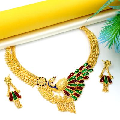 Orlenna Traditional Gold Plated Meena Necklace Set Short