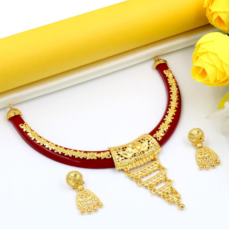 Orlenna Gold Plated Traditional Necklace Set Short