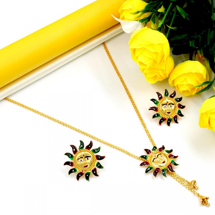 High Quality Gold Plated Meena Necklace Set Long