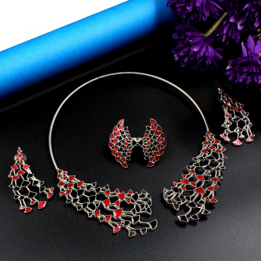 Orlenna Oxidized Meena Necklace Set Short