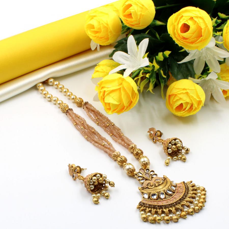 Orlenna Kundan Pearl & Crystal Beads Necklace Set Long