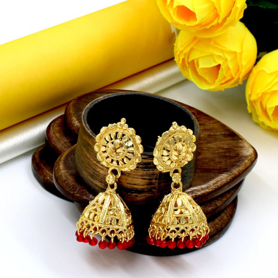 Ethnic Gold Plated Crystal Beads Earring Jhumka