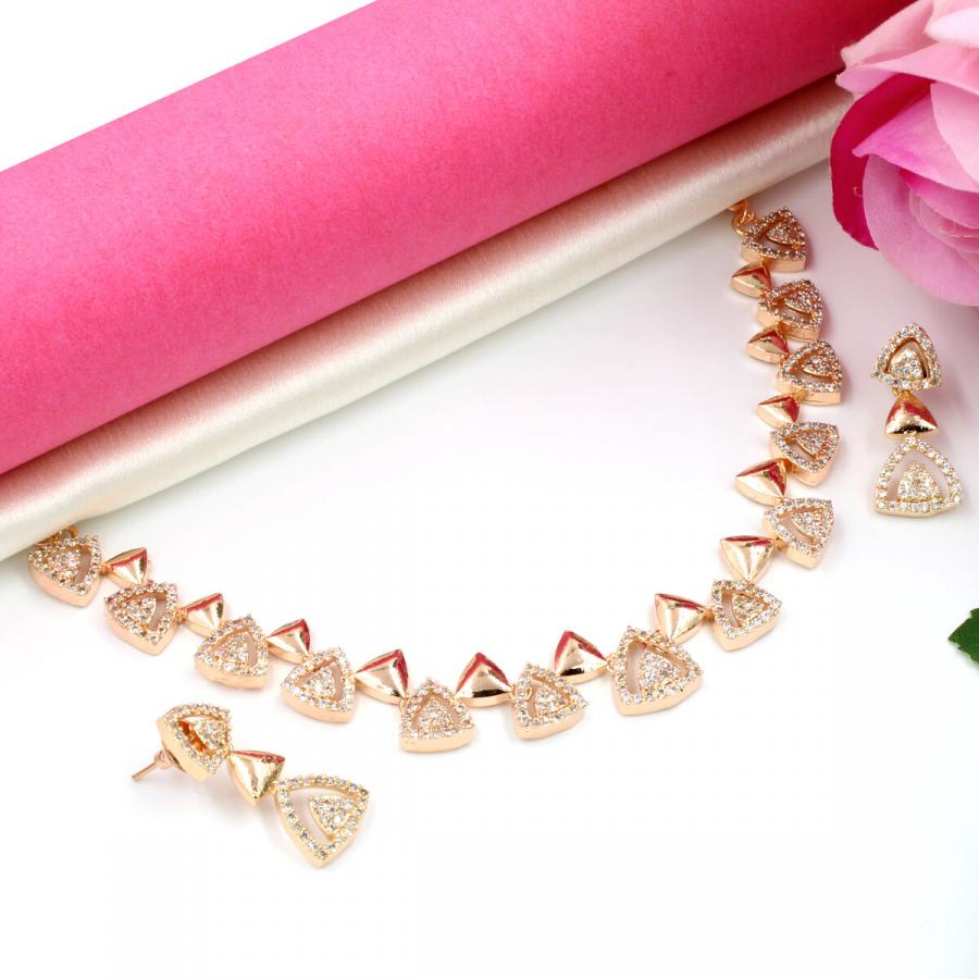 Orlenna American Diamond Necklace Set Short - Rose Gold