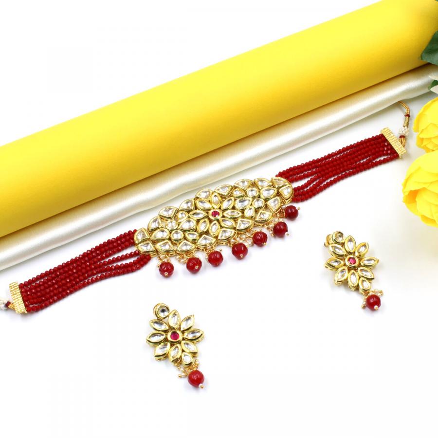 Elegant Kundan Crystal Beads Choker