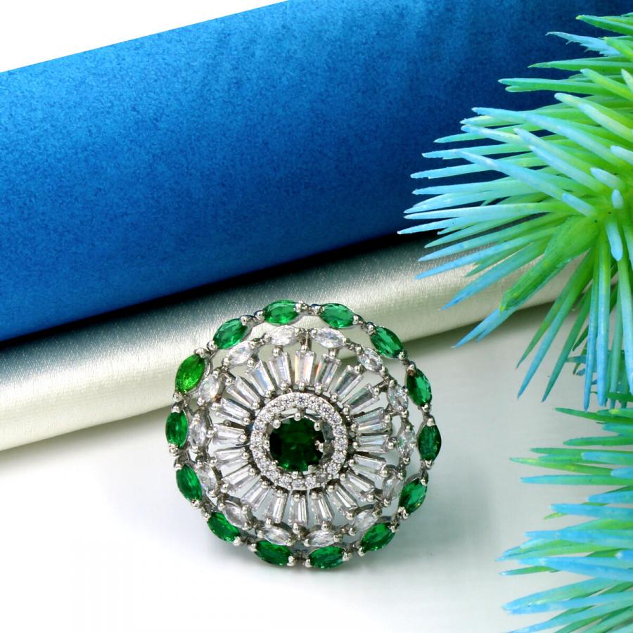 Eye catching Green American Diamond Finger Ring