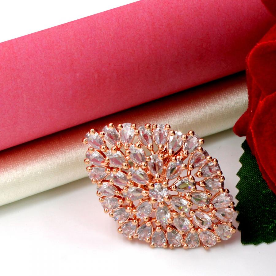 Stylish American Diamond Rose Gold Finger Ring