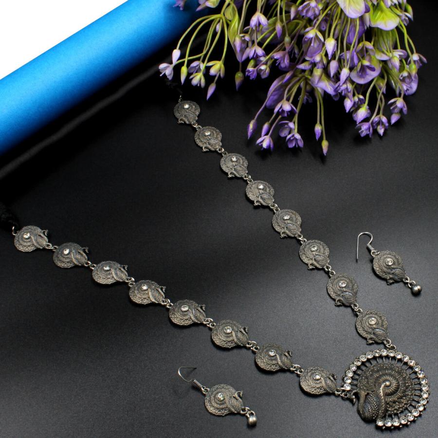 Orlenna Oxidized Long Necklace Set