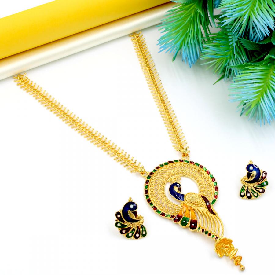 Orlenna Gold Plated Meena Necklace Set Short