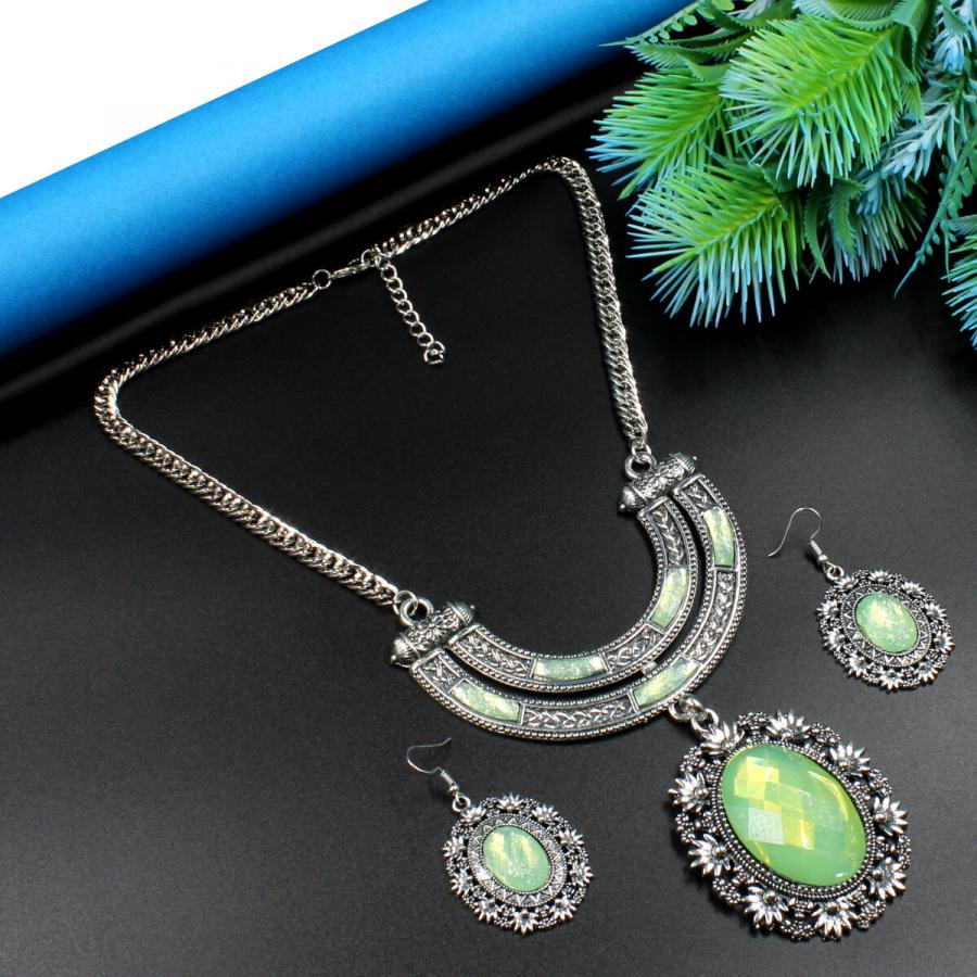 Orlenna Ethnic Oxidized Necklace Set Long