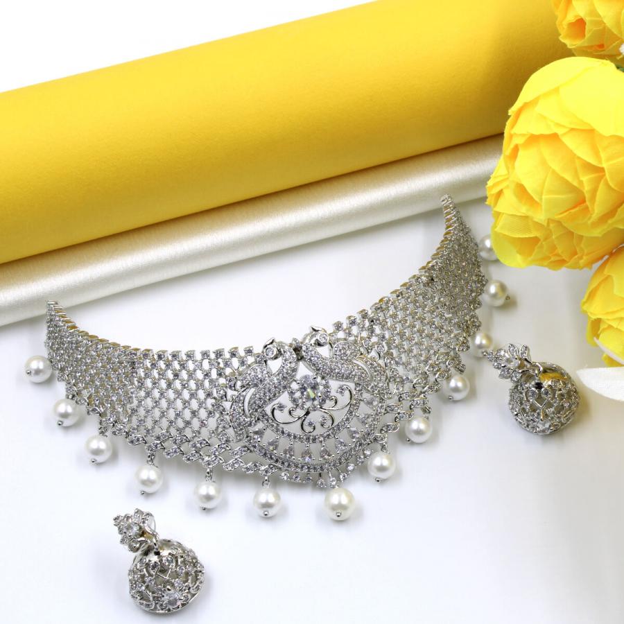 Orlenna Ethnic American Diamond & Pearl Choker