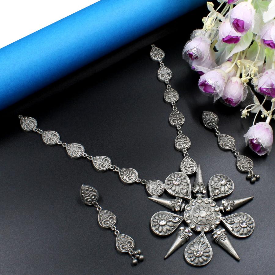 Orlenna Glamour Oxidized Necklace Set Long