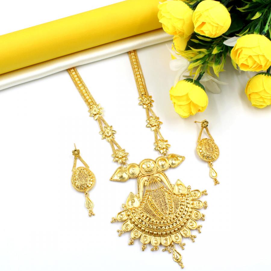 Ethnic Long Necklace Set  Gold Plated