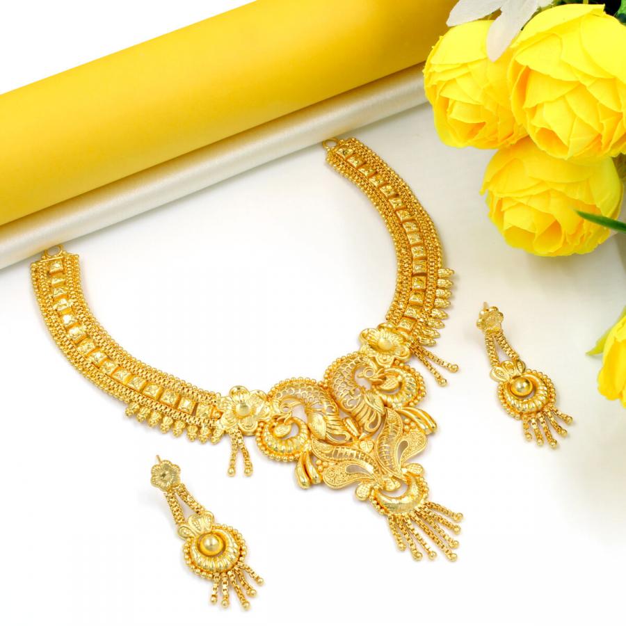 Orlenna Ethnic Short Necklace Set -Gold Plated