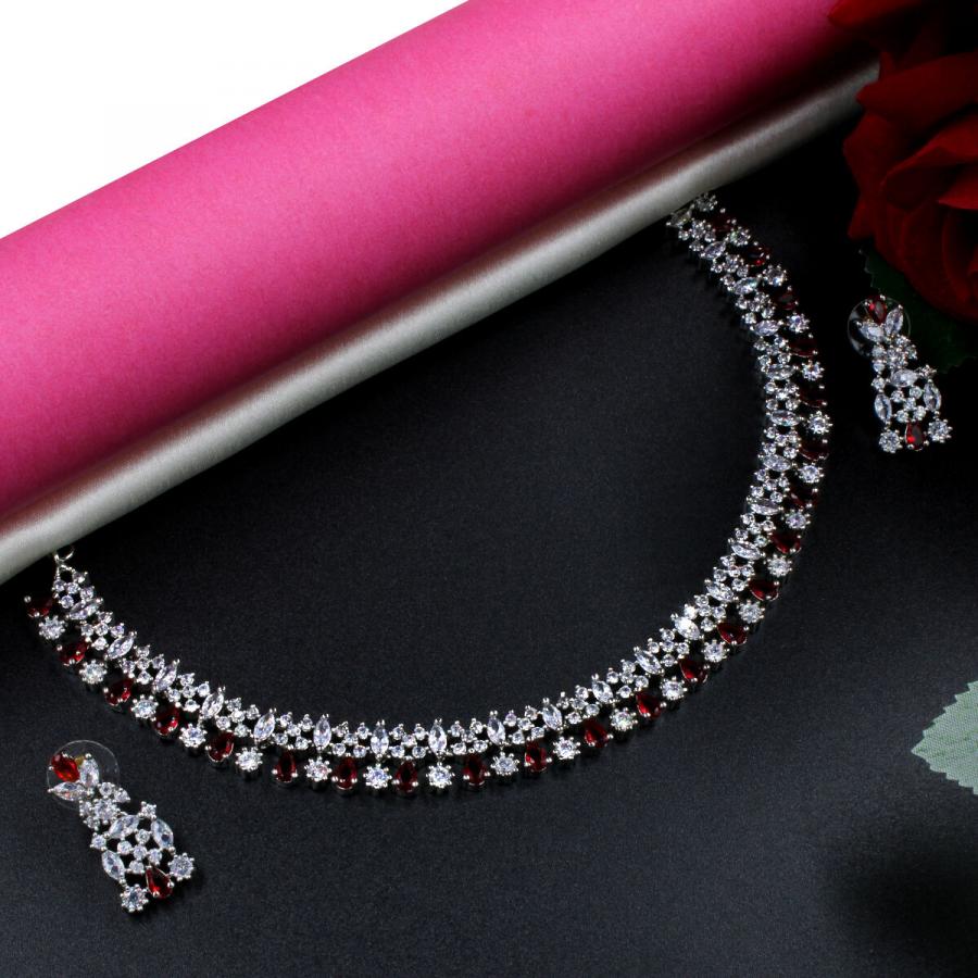 Orlenna Glittering American Diamond Necklace Set Short