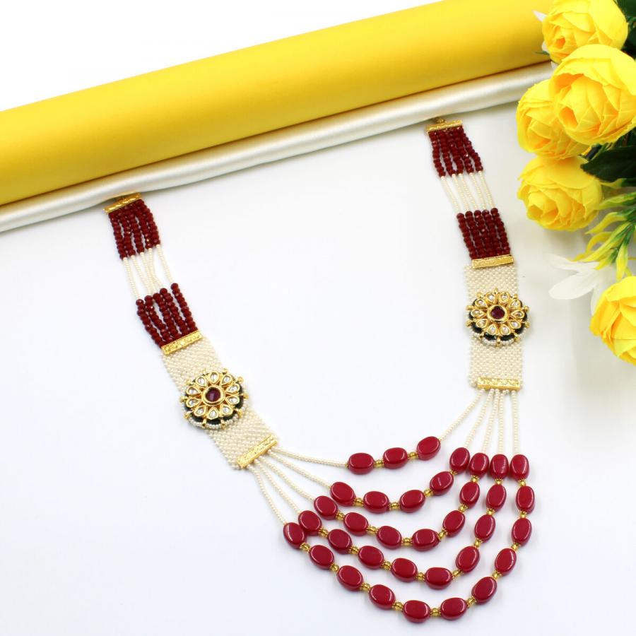 Necklace Set [Long] Kundan Pearl & Crystal Beads