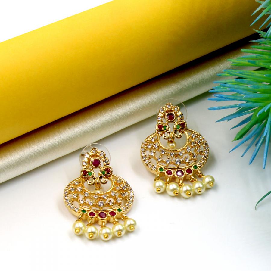 Orlenna Utsav American Diamond & Pearl Earrings