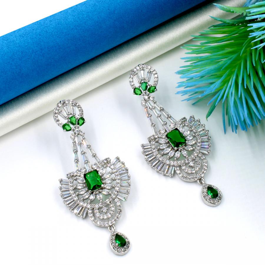 Orlenna American Diamond Earring Set- Big Green