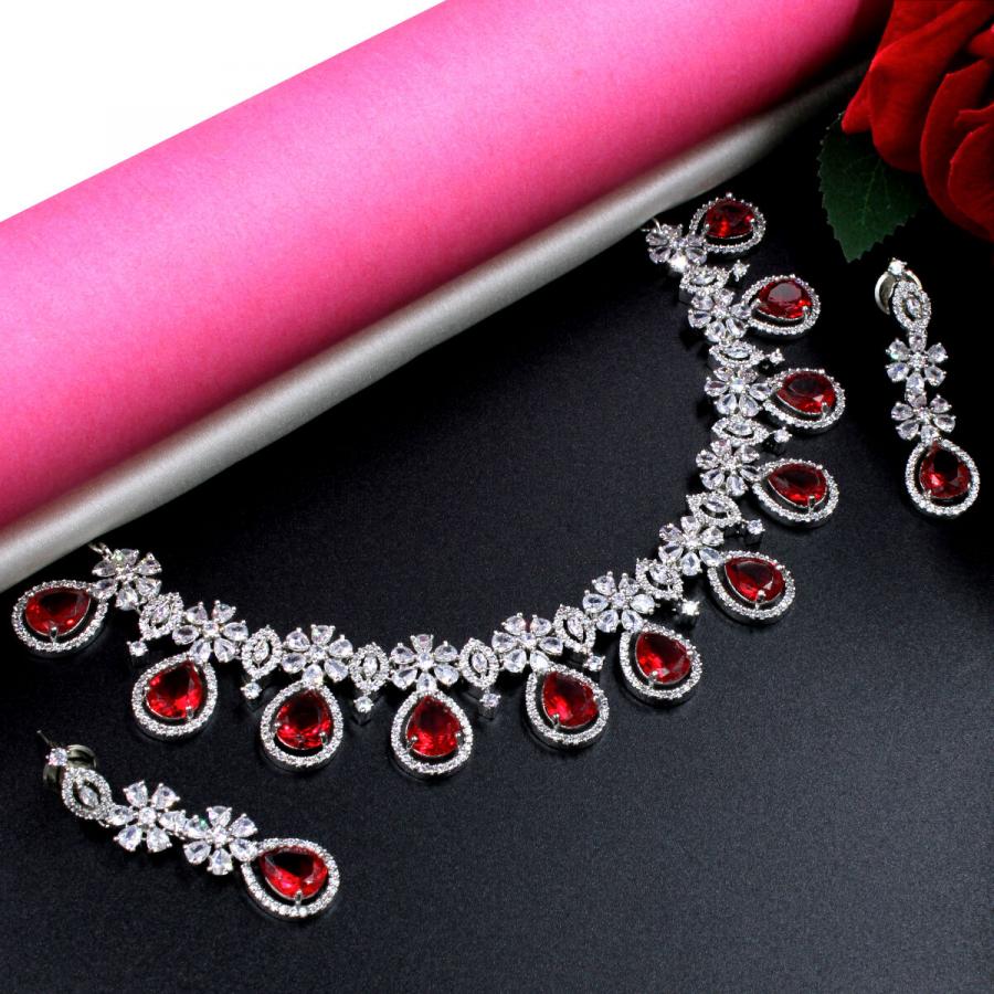 Orlenna Dazzling American Diamond Necklace Set Short