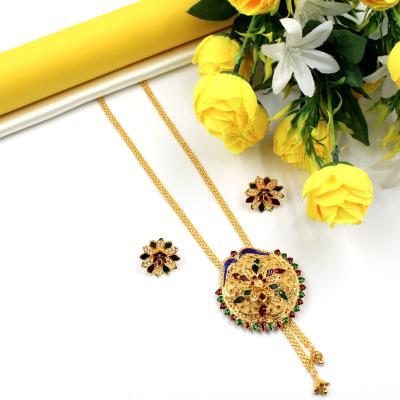 Beautifully Crafted Gold Plated Meena Necklace Set Long