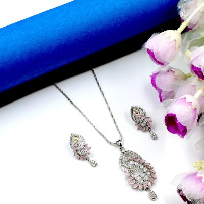 Orlenna Stylish Pink American Diamond Necklace Set Short