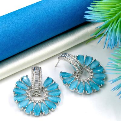 Glamorous American Diamond Earrings - Blue Flower