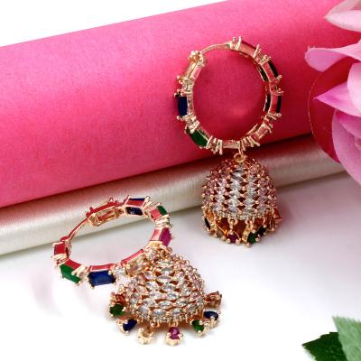 Glamorous Earring Jhumka Set - Multicolor American Diamond