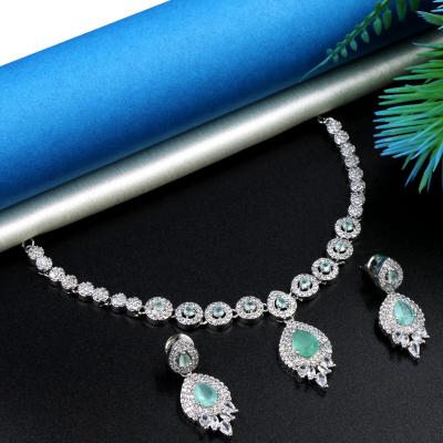 Orlenna Glitter American Diamond Necklace Set Short - Green