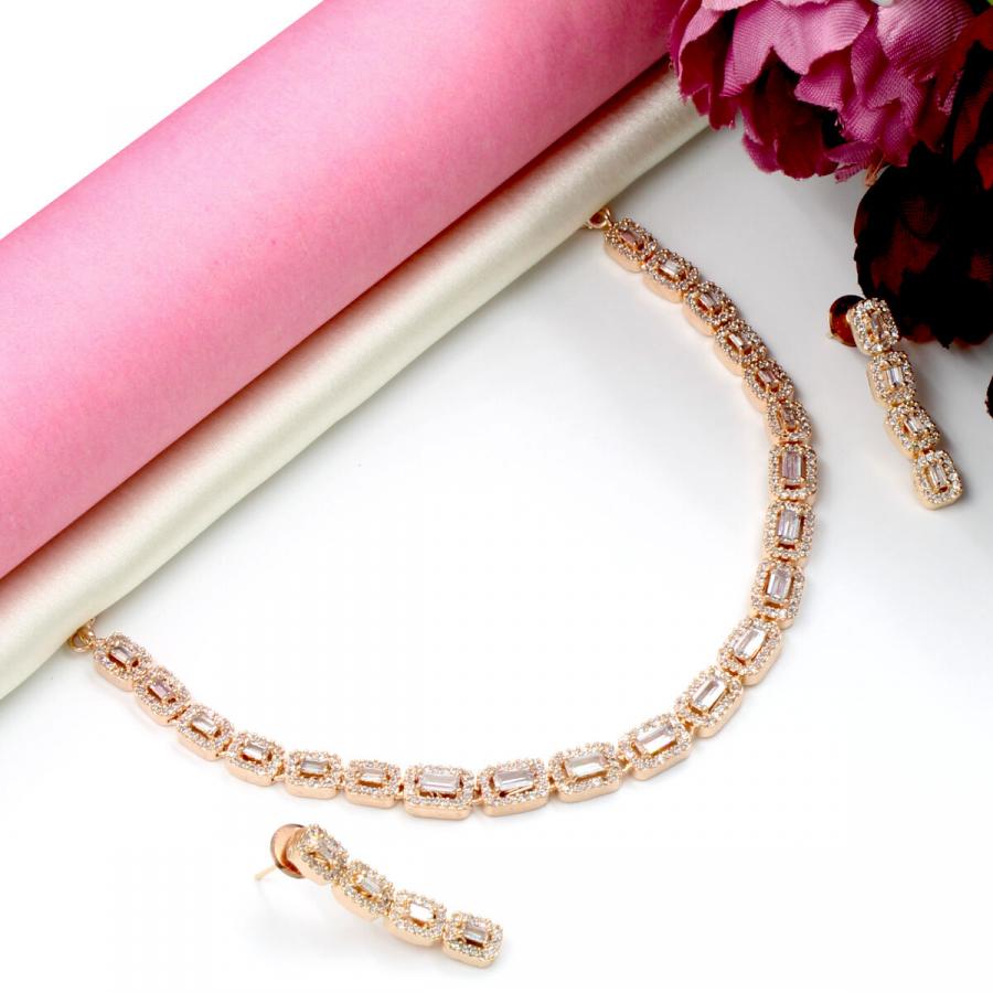 Orlenna Rose Gold American Diamond Necklace Set