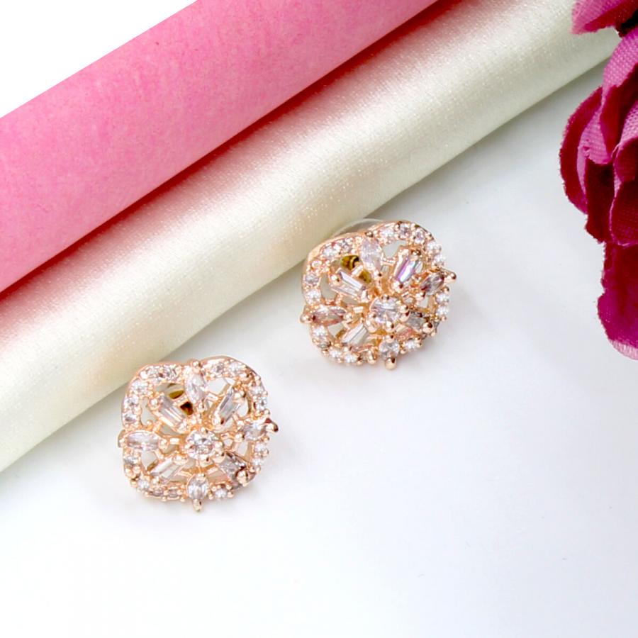 Orlenna Rose Gold American Diamond Earring Set