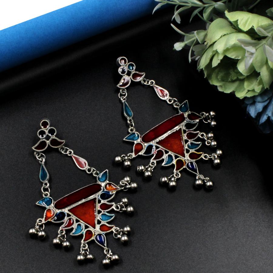 Orlenna Trendy  Oxidised Meena Earring Set