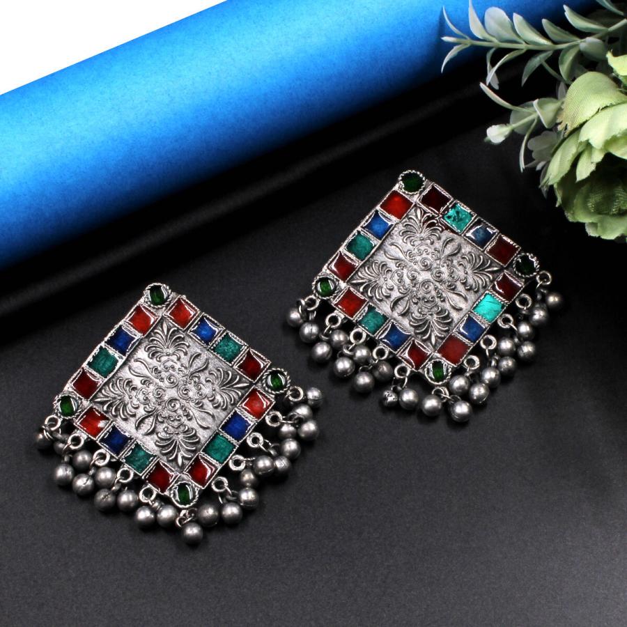 Orlenna Oxidised Meena Earring Set