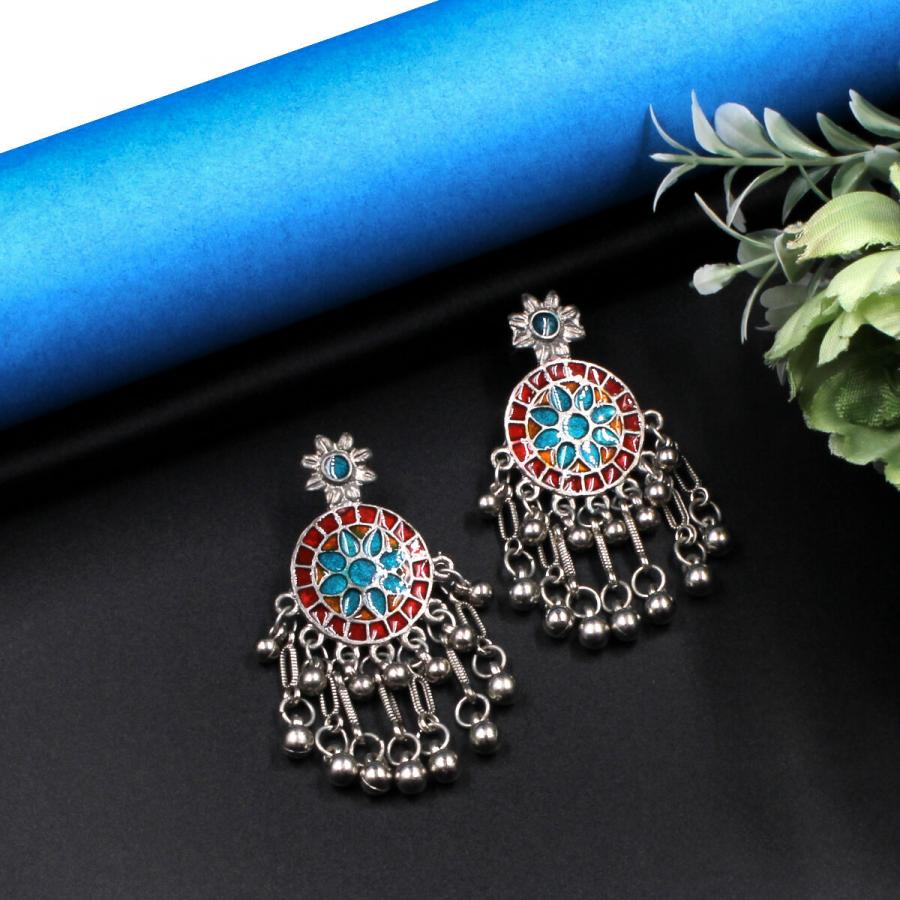 Orlenna Gypsy Oxidised Meena Earring Set