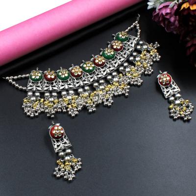 Orlenna Beautifully Crafted Oxidised Kundan Choker