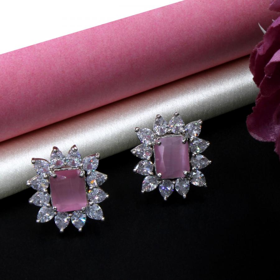 Orlenna Bold Pink American Diamond Earring Set