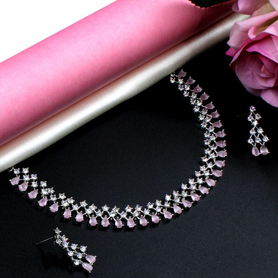 Orlenna Pink American Diamond Necklace Set