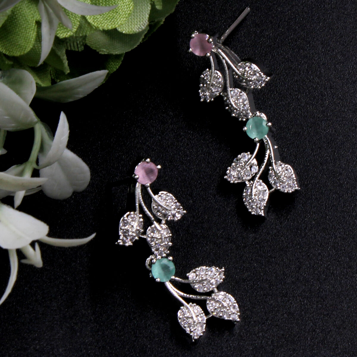 Multicolor vine American Diamond Necklace Set Short