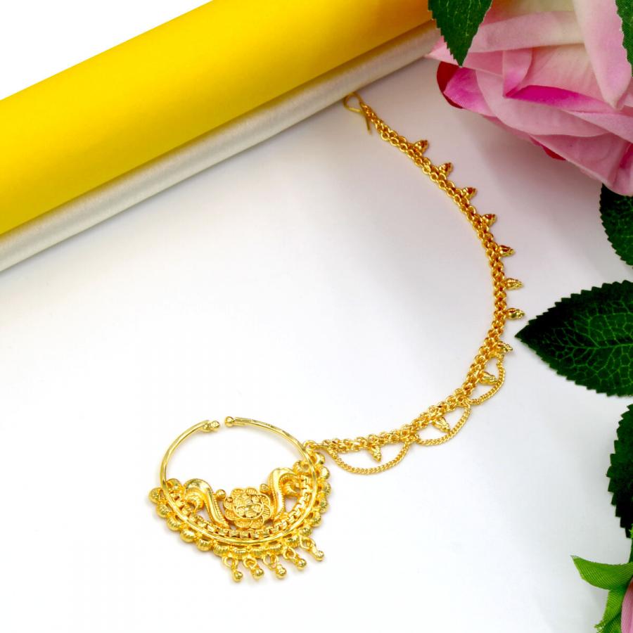 Ethnic Flower Gold Plated Nath