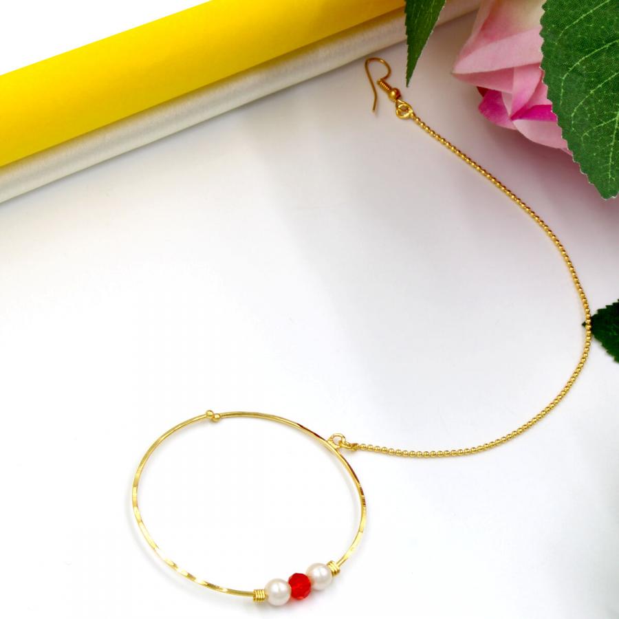 Pearl crystal big Gold Plated Nath