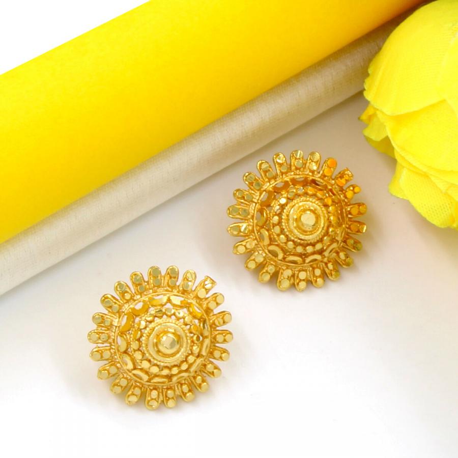Round Flower Gold Plated Earring Set